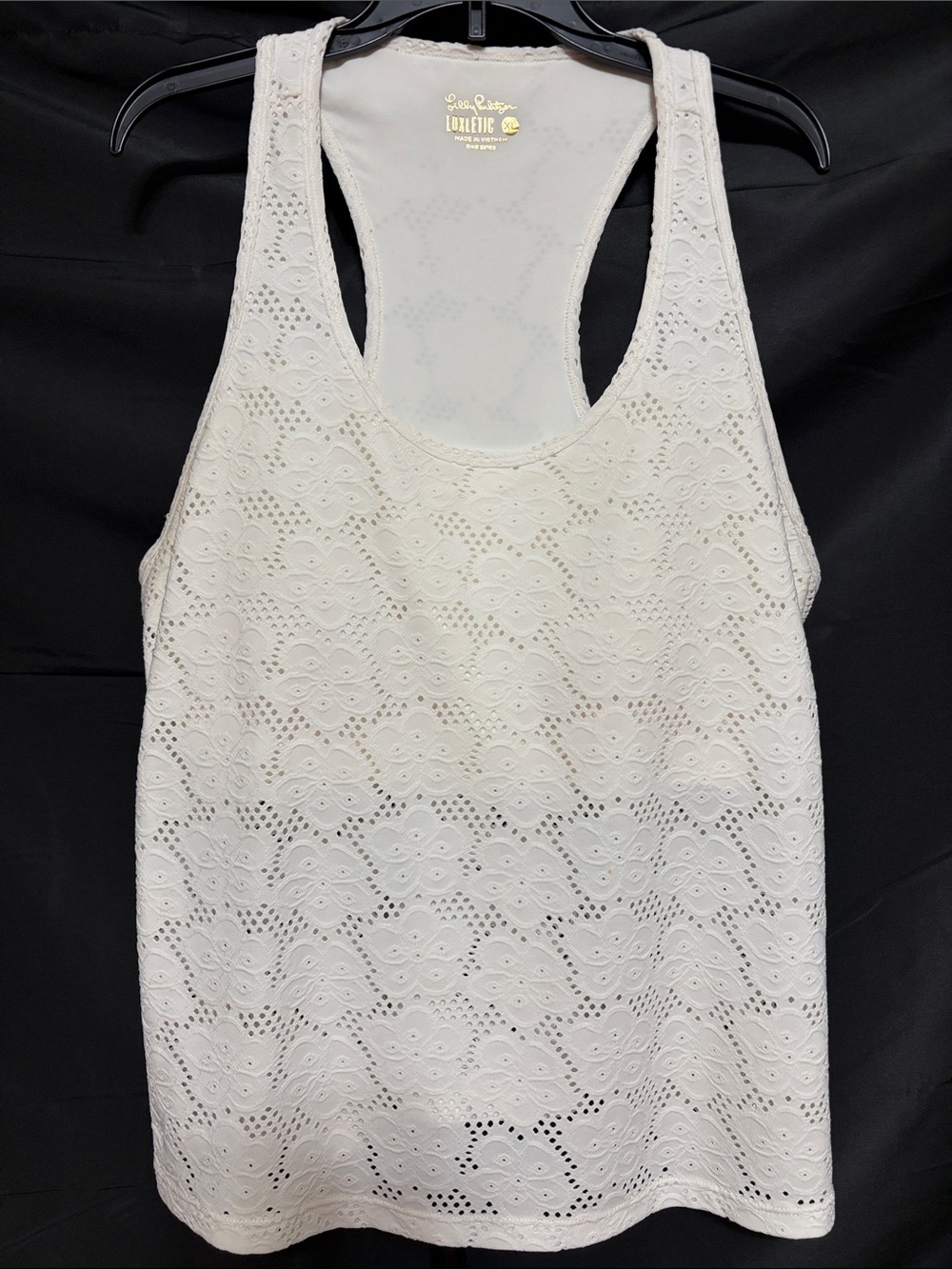 Lilly Pulitzer Asana Bra Tank Resort White Floral Stretch Eyelet in Women’s XL